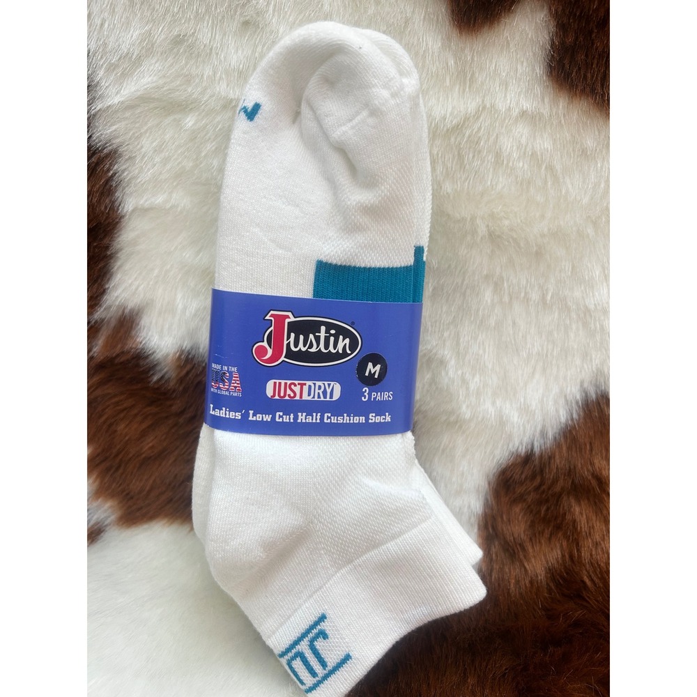 Justin Ladies Low Cut Half Cushion Socks 3‎ Pairs White Size Medium
